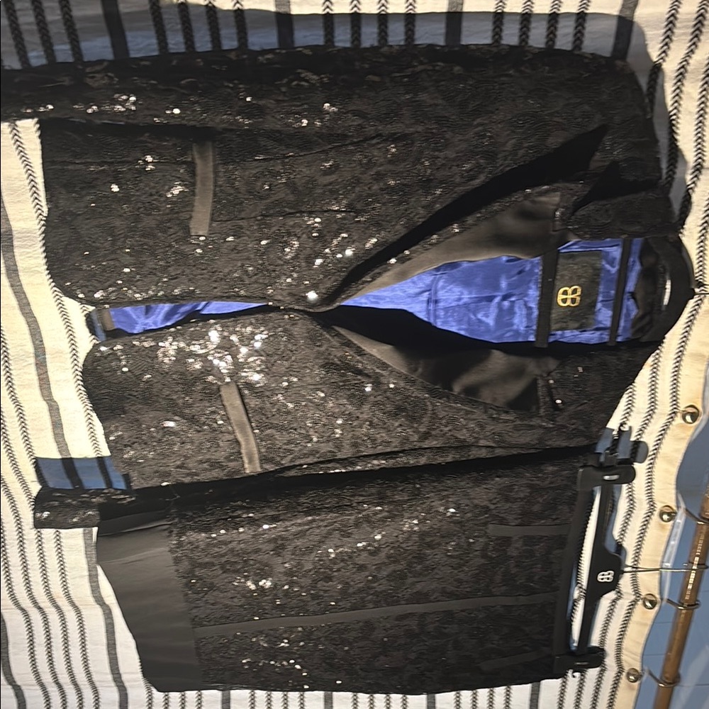 Basler Black Sequin Blazer with Blue Lining